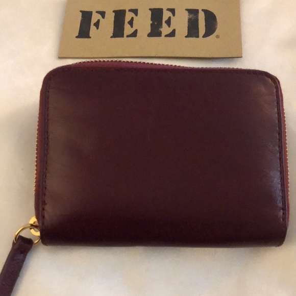 Feed Projects Burgundy Leather Mini Zip Around Wallet NEW - Picture 5 of 13